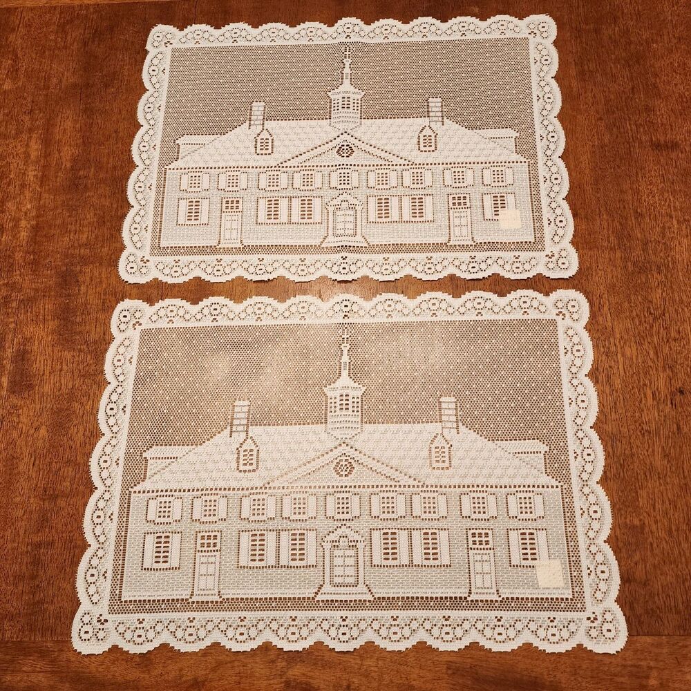 NWT Liechtenstein Polyester Lace White Placemats 13 X 9 in Colonial House